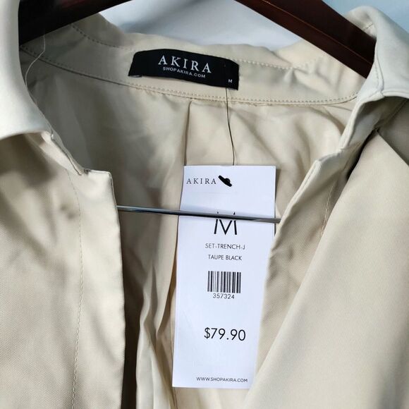 Akira Women M Taupe Crop Trench Jacket Black/Taupe Studded Straps NWT MSRP $80 - Picture 2 of 10